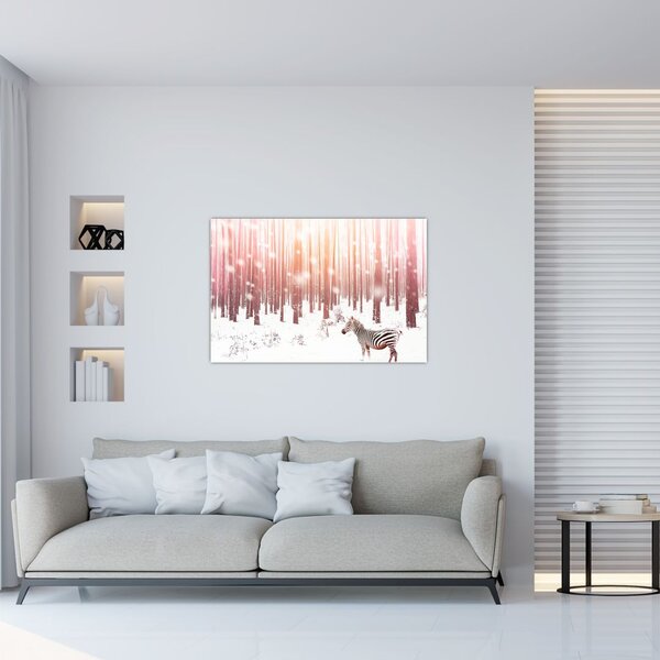 Tablou - Zebra în pădurea înzăpezită (90x60 cm)