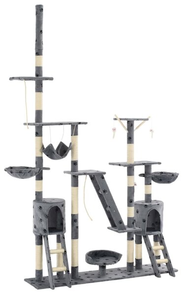 Ansamblu pisici cu funie sisal, 230-250cm, imprimeu lăbuțe, gri