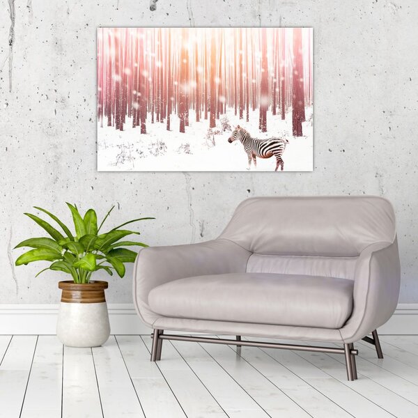 Tablou - Zebra în pădurea înzăpezită (90x60 cm)