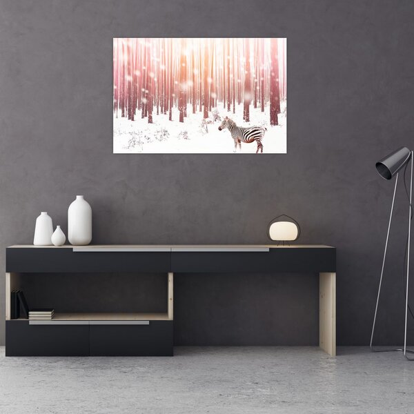 Tablou - Zebra în pădurea înzăpezită (90x60 cm)