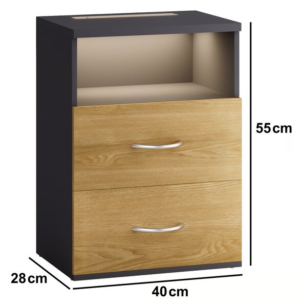 Jamie noptieră cu iluminare LED și USB - 55 × 40 × 28 cm antracitová