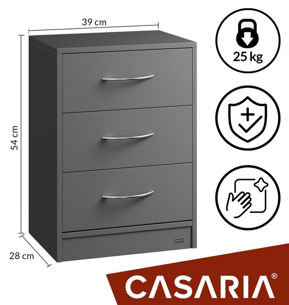 Măsuță de noptieră Eloise - set de 2, 3 sertare, 54 × 39 × 28 cm antracitová