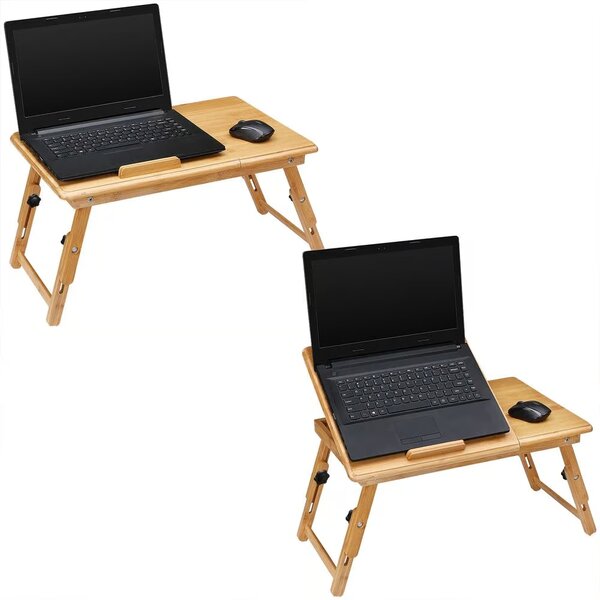 Masă pentru laptop din bambus cu guri de aerisire și sertar 55 x 28 x 35 cm