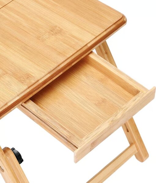 Masă pentru laptop din bambus cu guri de aerisire și sertar 55 x 28 x 35 cm