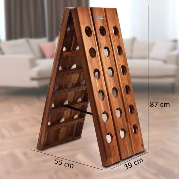 Rack de vin din lemn pliabil din lemn de acacia pentru 36 de sticle