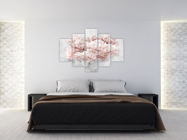 Tablou - Flori roz pe perete (150x105 cm)