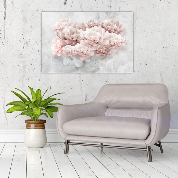 Tablou - Flori roz pe perete (90x60 cm)