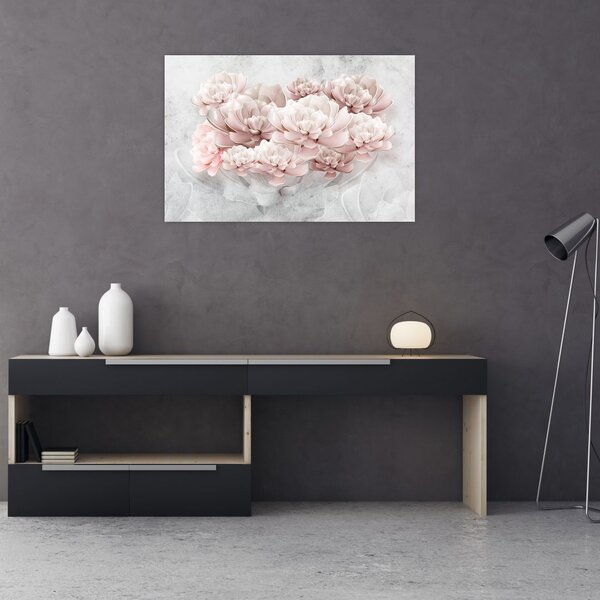 Tablou - Flori roz pe perete (90x60 cm)