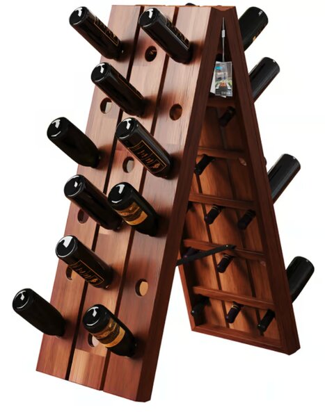 Rack de vin din lemn pliabil din lemn de acacia pentru 36 de sticle