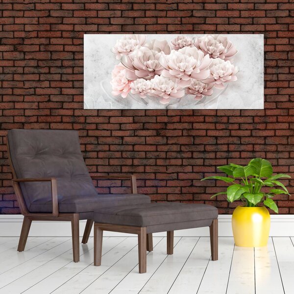 Tablou - Flori roz pe perete (120x50 cm)