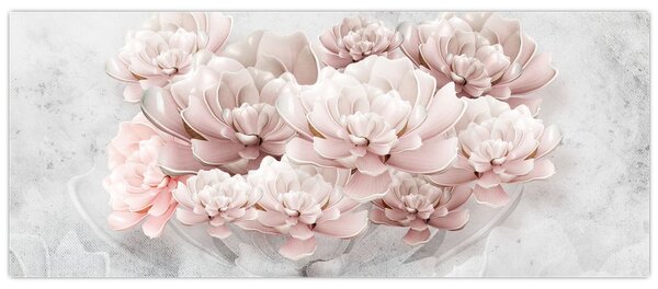 Tablou - Flori roz pe perete (120x50 cm)