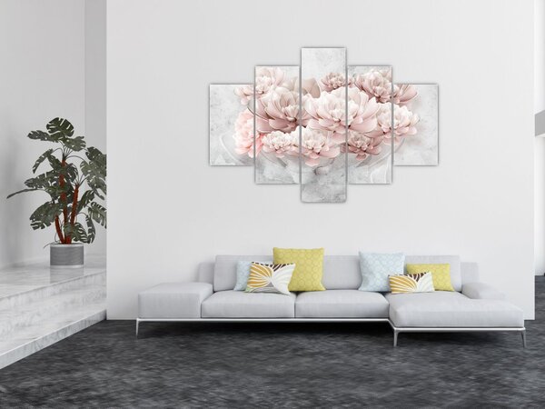 Tablou - Flori roz pe perete (150x105 cm)