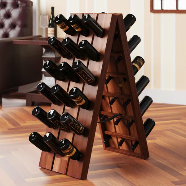 Rack de vin din lemn pliabil din lemn de acacia pentru 36 de sticle