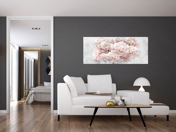 Tablou - Flori roz pe perete (120x50 cm)