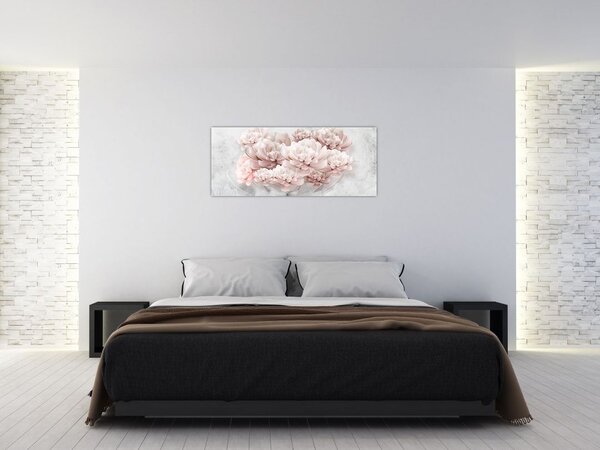 Tablou - Flori roz pe perete (120x50 cm)