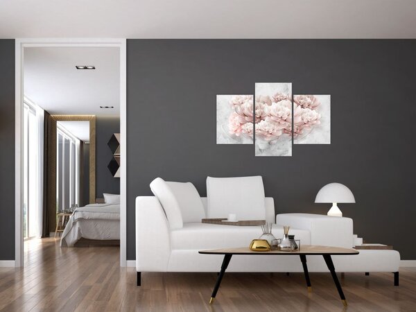 Tablou - Flori roz pe perete (90x60 cm)