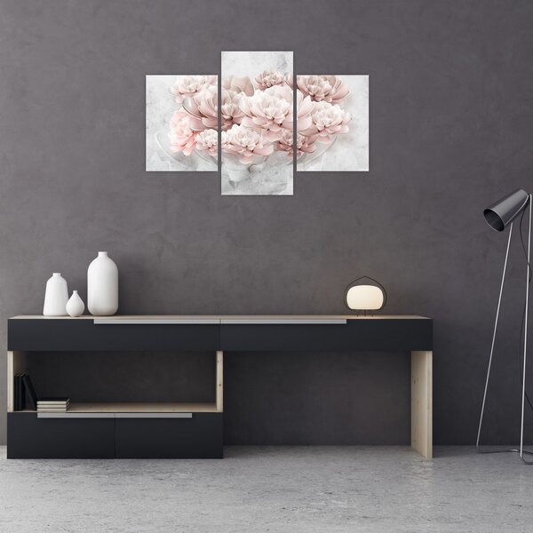 Tablou - Flori roz pe perete (90x60 cm)