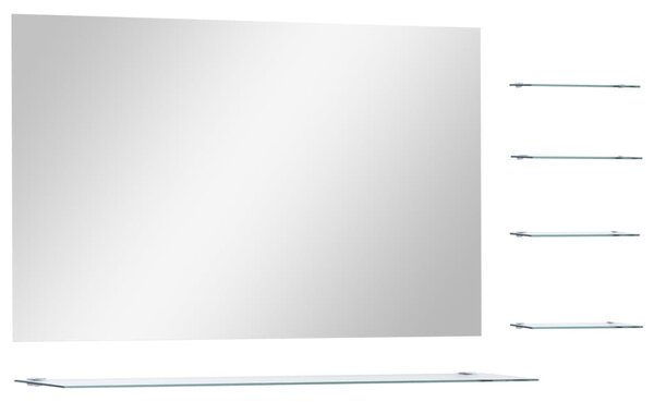 Oglindă de perete cu 5 rafturi, argintiu, 100 x 60 cm