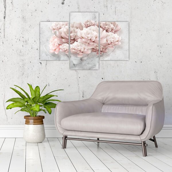 Tablou - Flori roz pe perete (90x60 cm)