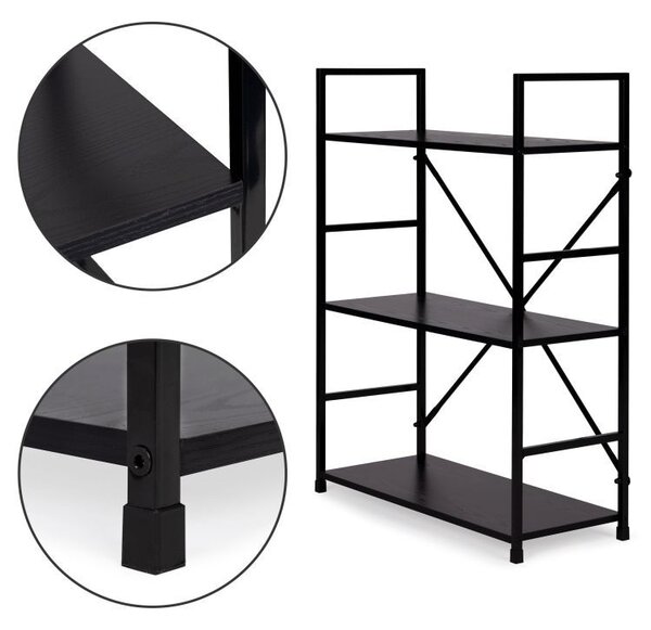 Raft modern cu 3 polițe lemn / metal 80 x 59,5 x 23,5 cm Negru