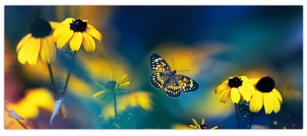 Tablou - Fluture galben și flori (120x50 cm)