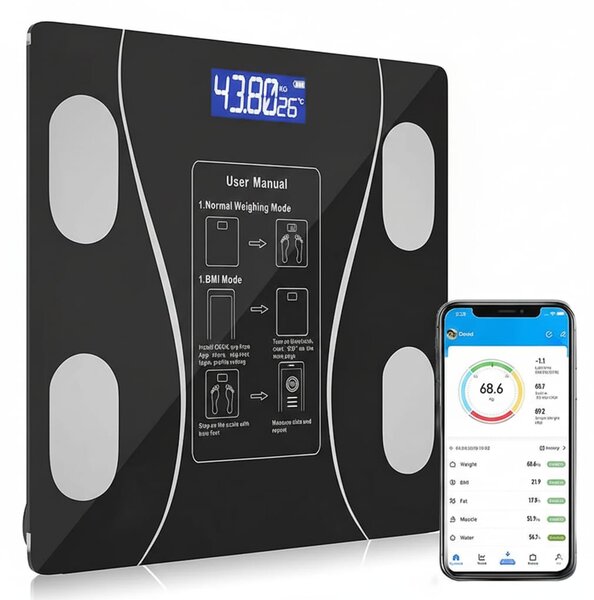 Cantar smart cu app, IMC/grasime/musculara, 180 kg
