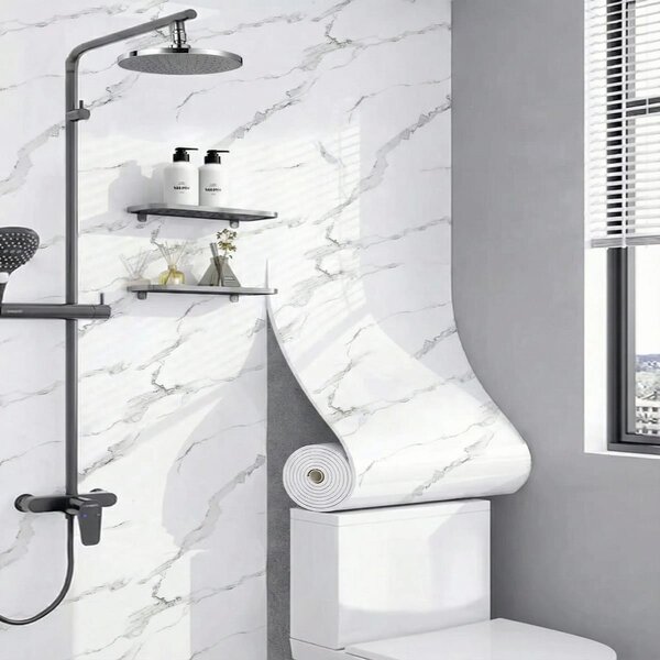 Rola tapet PVC autoadeziv 60x300 cm – marmura alb cu gri