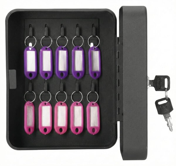 Cutie metalica din otel pentru 20 de chei, echipata cu suporturi, 20x16x7,5 cm, neagra
