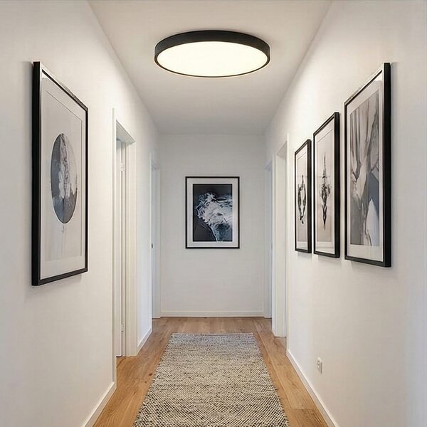 Plafonieră LED Rotundă 50 cm, Ultra Slim, Neagră, IP44 – Echivalent 600W