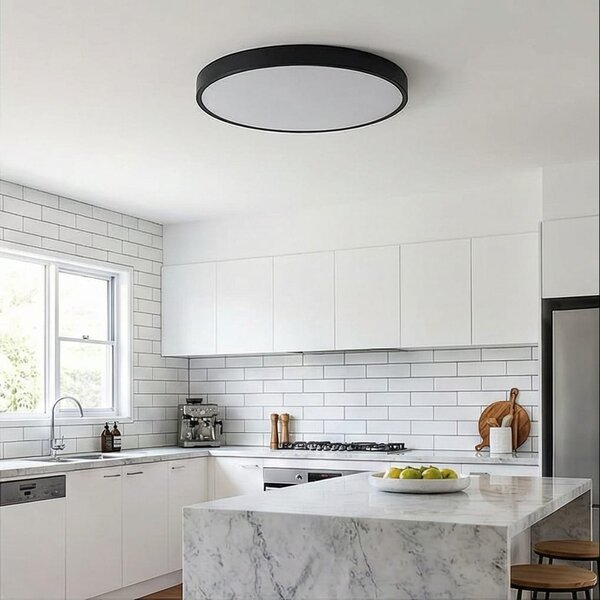 Plafonieră LED Rotundă 50 cm, Ultra Slim, Neagră, IP44 – Echivalent 600W