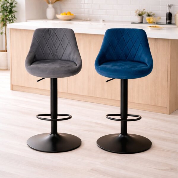 Taburet de bar elegant din catifea cu suport pentru picioare Albastru