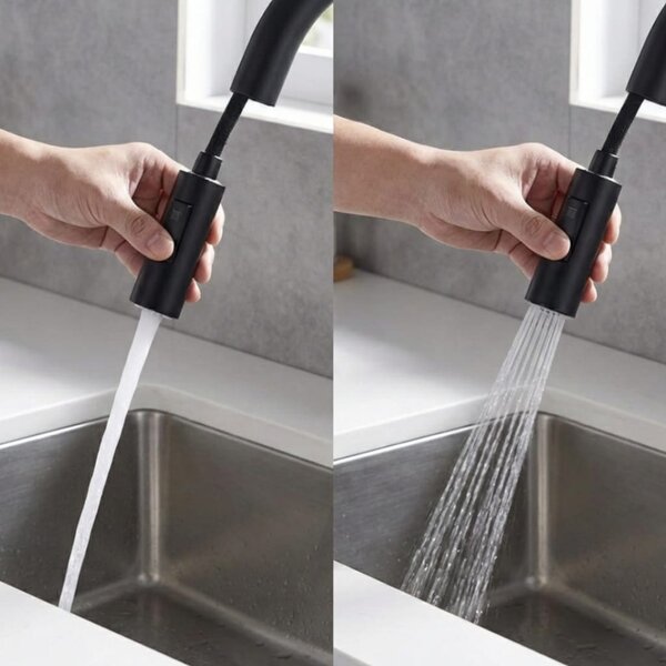 Baterie Bucătărie Modernă Negru Mat, Monocomandă, Pipă Curbată