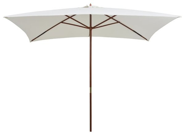 Umbrelă de soare cu stâlp de lemn, 200 x 300 cm, alb crem