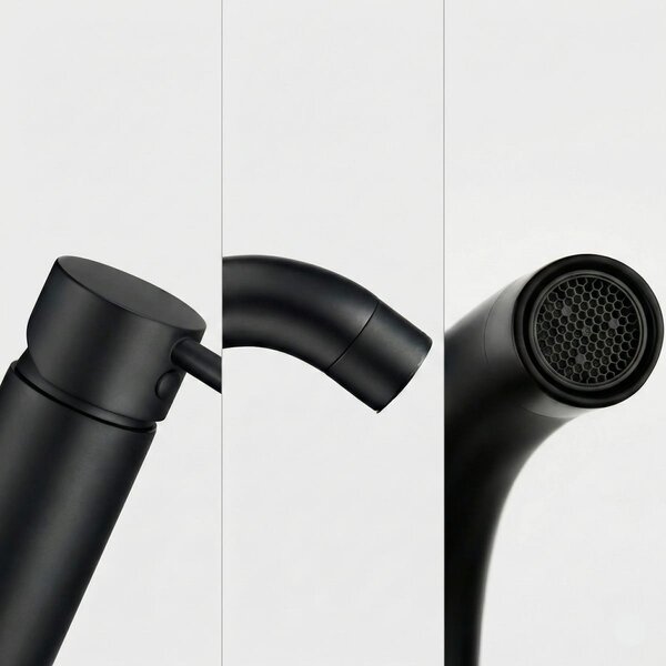 Robinet Lavoar Negru mat black low, montaj pe blat, design modern, înaltime joasa