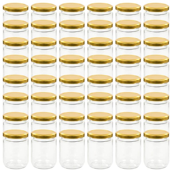 Borcane din sticlă pentru gem, capac auriu, 48 buc., 230 ml