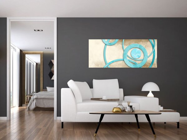 Tablou - Cercuri albastre acvarelă (120x50 cm)