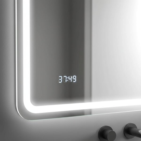 Oglinda touch pentru baie cu led in 3 culori, cu afisare ceas, antiaburire si boxa bluetooth
