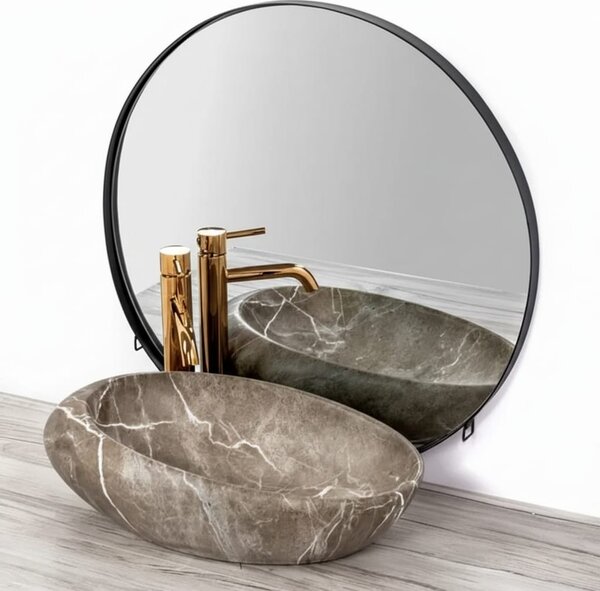 Lavoar oval pentru blat Nature, ceramica textura piatra, 490x310x135 mm