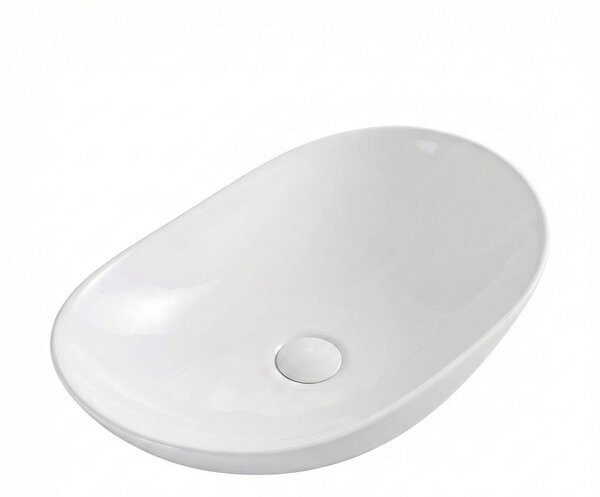 Lavoar oval pe blat Royal, ceramică albă lucioasă, 61,5 × 35,5 cm