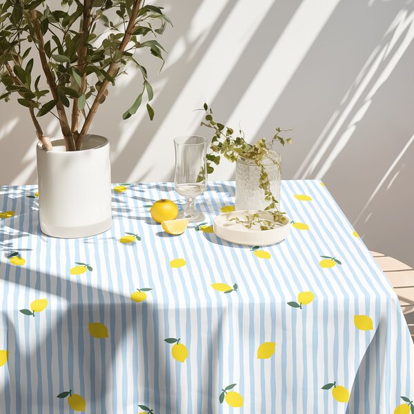 Goldea față de masă 100% bumbac - lămâi proaspete cu dungi 140 x 220 cm