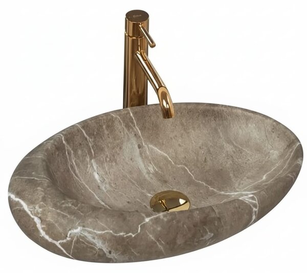 Lavoar oval pentru blat Nature, ceramica textura piatra, 490x310x135 mm