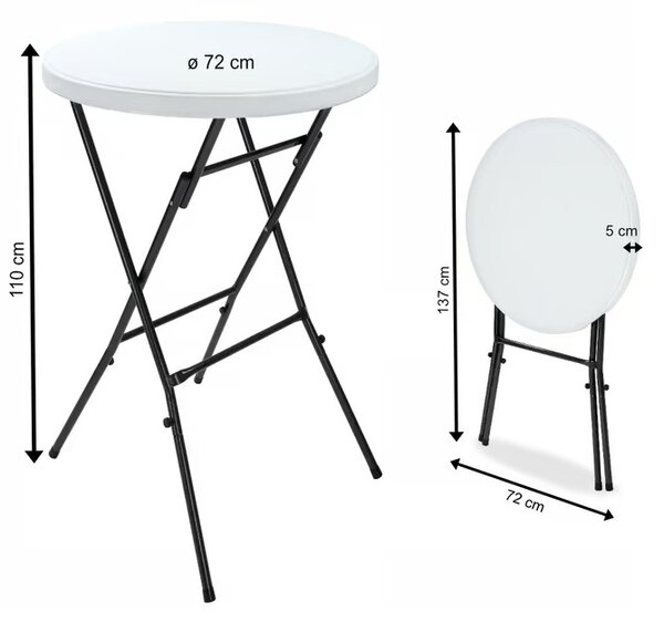 Masă de bar pliabilă în picioare Ø72 cm - alb, înălțime 110 cm