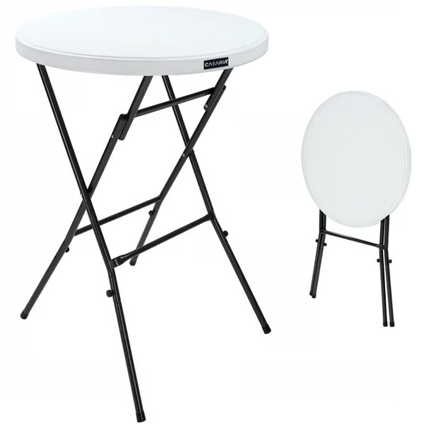 Masă de bar pliabilă în picioare Ø72 cm - alb, înălțime 110 cm