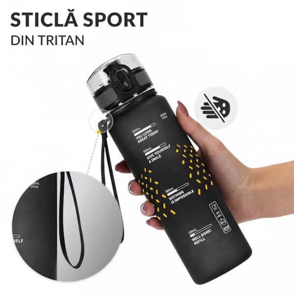 Sticlă de Apă 650 ml Tritan - Rezistentă la Șocuri, Ideală pentru Fitness