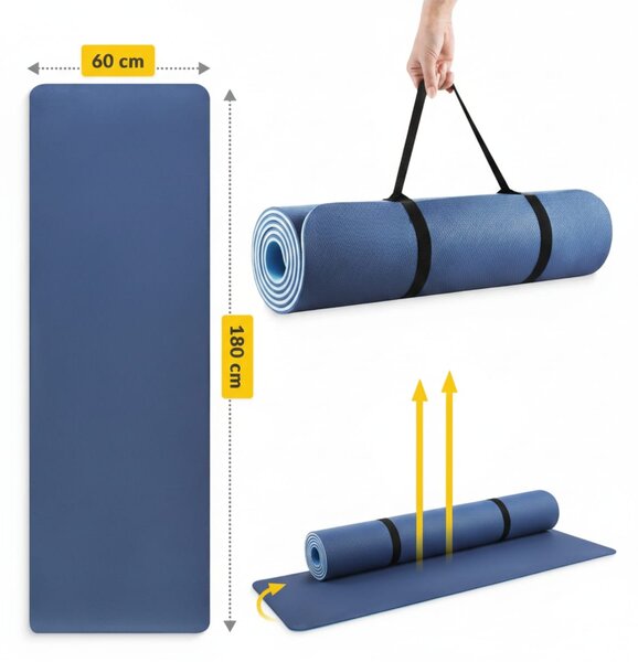 Saltea fitness TPE anti-alunecare, Albastru