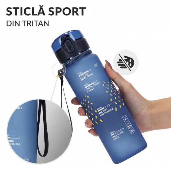 Sticla sport de apa, albastra, 1000 ml