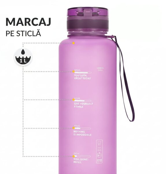Sticla sport de apa, violet, 1000 ml