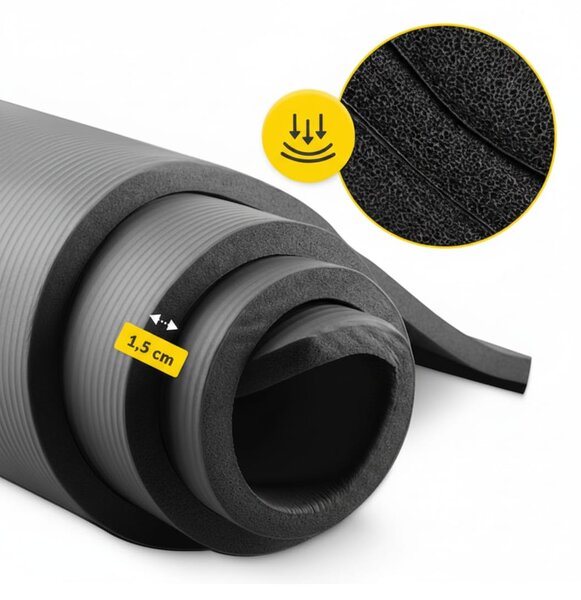 Saltea Fitness NBR 1.5 cm, Antiderapantă, Neagră, Versatilă pentru Exerciții Multiple