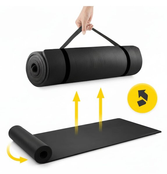 Saltea Fitness NBR 1.5 cm, Antiderapantă, Neagră, Versatilă pentru Exerciții Multiple