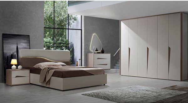 Set dormitor SOLEIL, alb/cappuccino, pat 160x200 cm cu somiera fixa, d